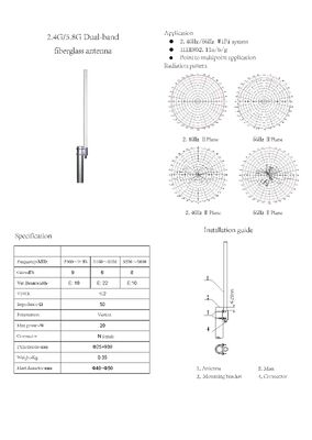 2.4G/5.8g Dual-Band WiFi Antenne 9dBi High-Gain Outdoor Fiberglass Communication Antenne